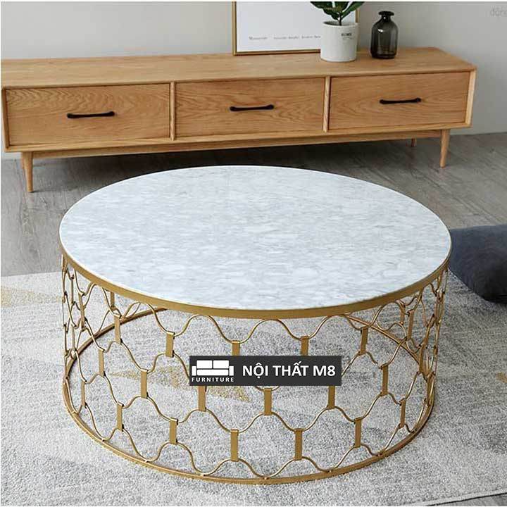 Bàn kính sofa hình tròn khung chân sắt dạng lưới phong cách Bắc Âu mới lạ M8-4318 thumbnail 2