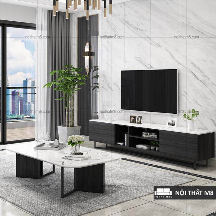 Bàn sofa mặt đá khung chân gỗ kết hợp sắt sang trọng M8-4353