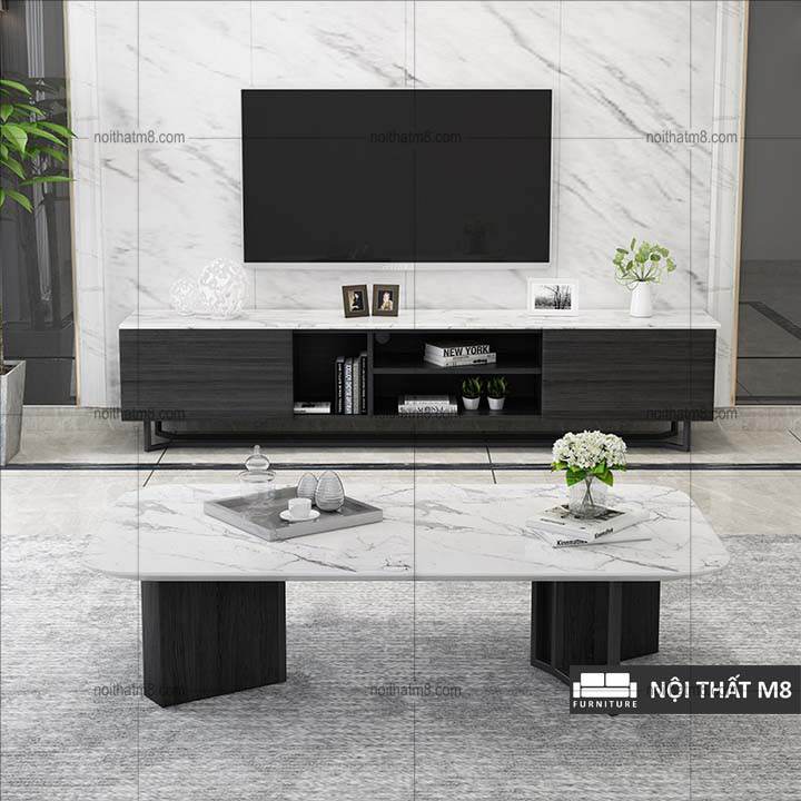 Bàn sofa mặt đá khung chân gỗ kết hợp sắt sang trọng M8-4353 thumbnail 2