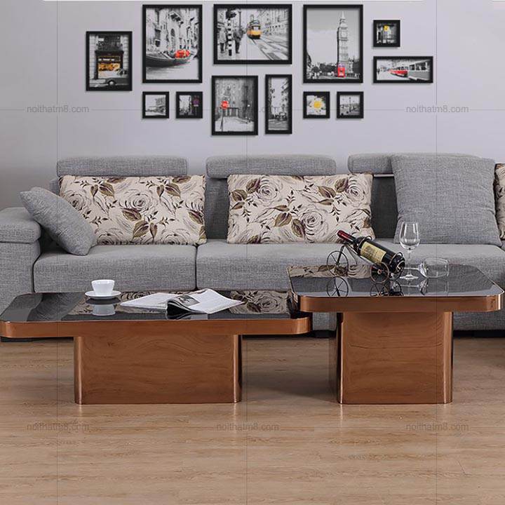 Bộ bàn trà vuông bằng inox mặt kính M8 – 4358 thumbnail 2