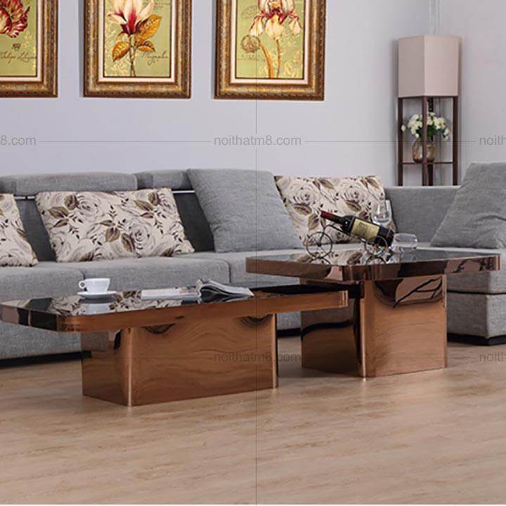 Bộ bàn trà vuông bằng inox mặt kính M8 – 4358 thumbnail 3