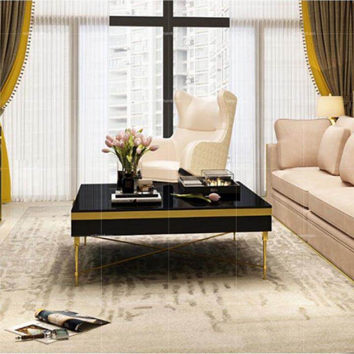 Bàn trà mạ titan mặt kính cường lực cao cấp M8-4389
