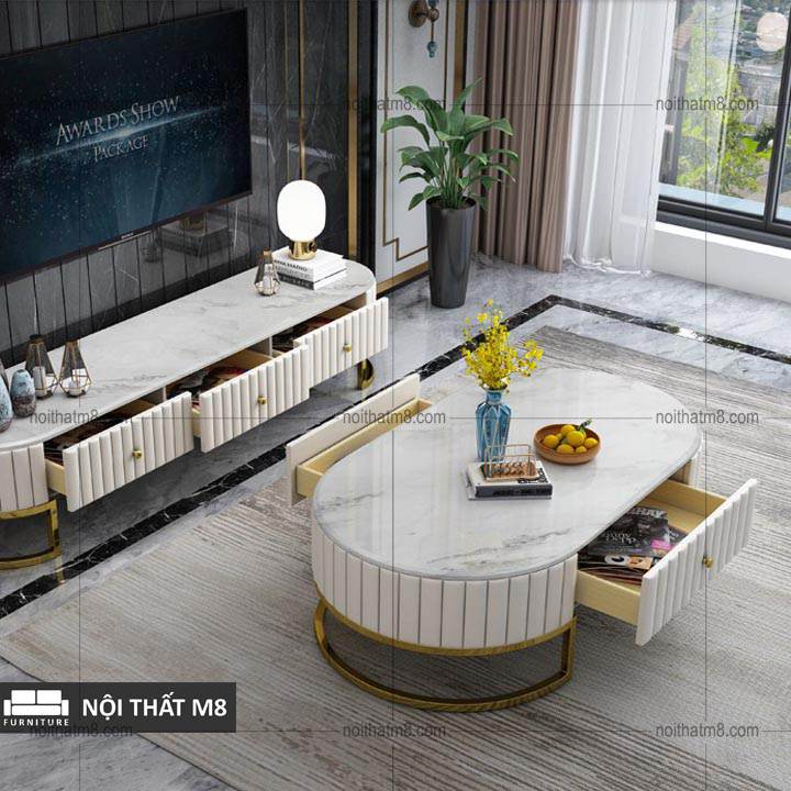 Mẫu bàn sofa phòng khách nhập khẩu mặt đá chân inox mạ titan M8-4403 thumbnail 3