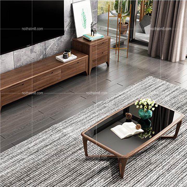 Bàn trà kính cường lực với viền gỗ óc chó sang trọng M8-4414 thumbnail 3