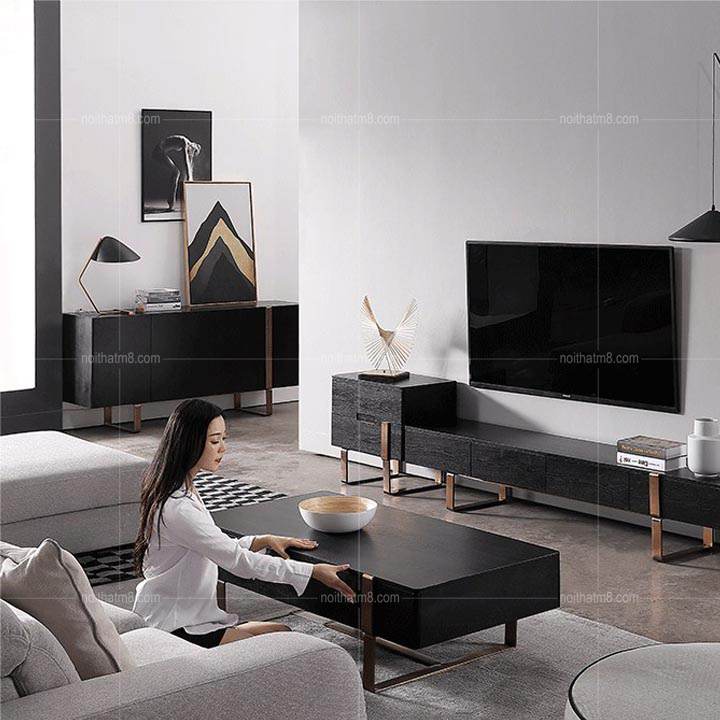 Bàn trà đẹp hiện đại với gỗ tự nhiên và inox mạ cao cấp M8-4422 thumbnail 4