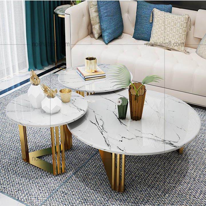 Bàn trà mạ titan kết hợp mặt đá dáng tròn sang trọng M8-4430