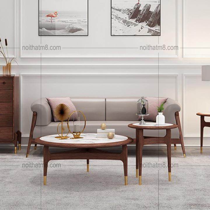 Bộ bàn sofa mặt đá kết hợp gỗ tự nhiên M8-4437
