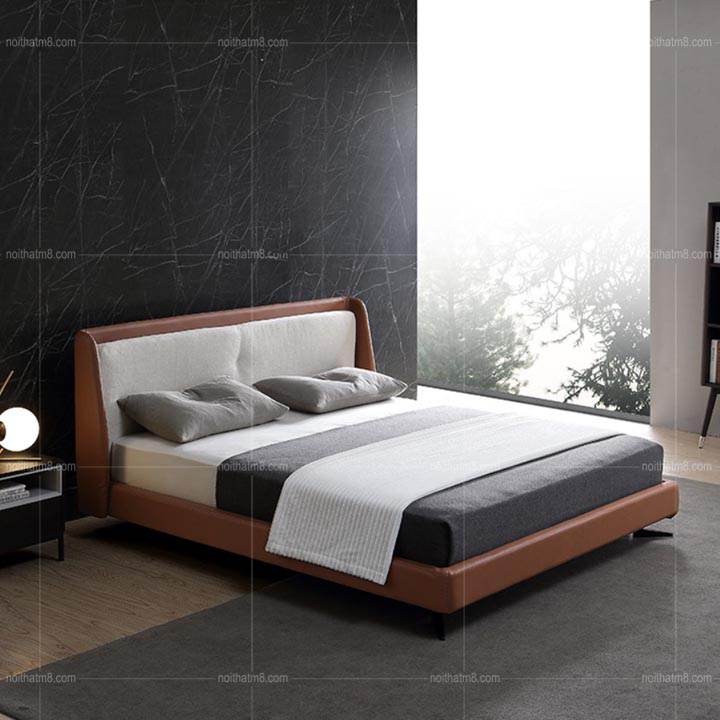 Mẫu giường bọc da đẹp kết hợp chân trụ sắt sơn tĩnh điện M8-6018