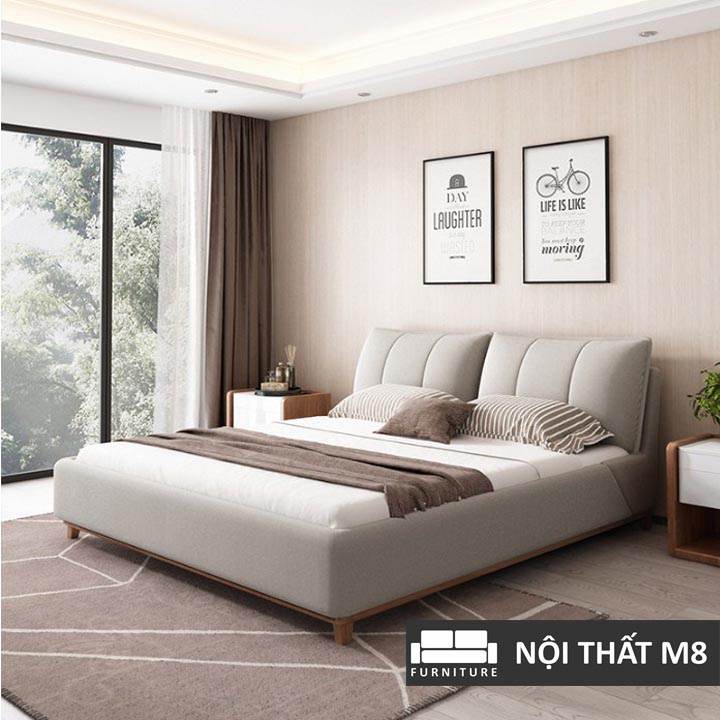 Mẫu giường ngủ bọc nệm vải cao cấp, tiện ích đa năng M8-6075
