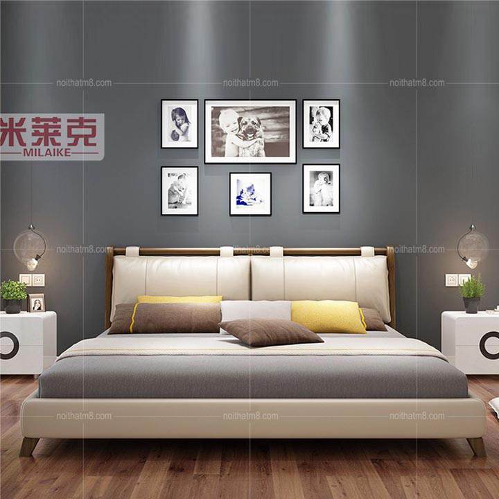 Giường gỗ cao cấp có nệm bọc da lịch lãm M8-6078 thumbnail 2