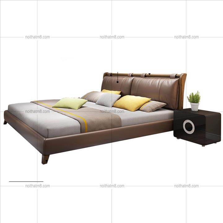 Giường gỗ cao cấp có nệm bọc da lịch lãm M8-6078 thumbnail 3