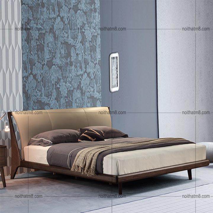 Giường ngủ gỗ tự nhiên với nệm bọc đầu giường cao cấp M8-6086