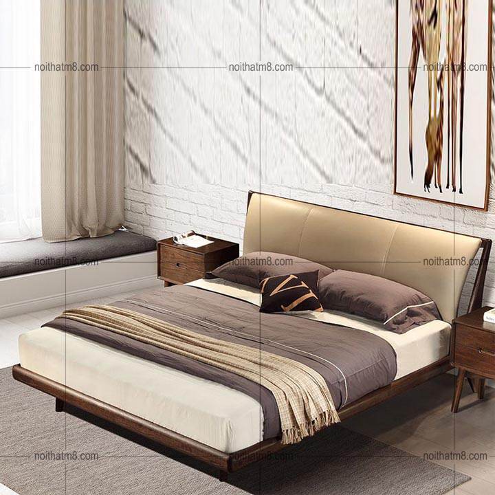 Giường ngủ gỗ tự nhiên với nệm bọc đầu giường cao cấp M8-6086 thumbnail 2