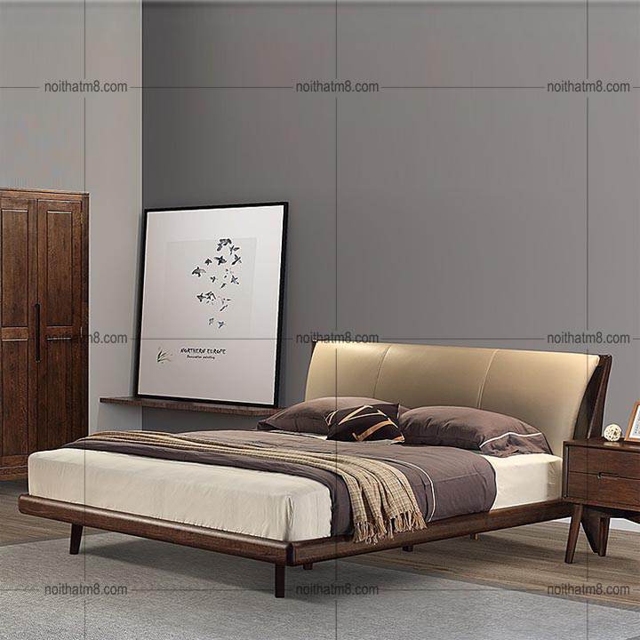 Giường ngủ gỗ tự nhiên với nệm bọc đầu giường cao cấp M8-6086 thumbnail 3