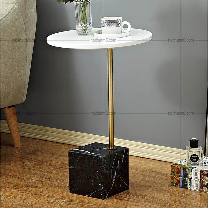 Bàn tab mặt bàn tròn với chân khối đá tự nhiên vuông M8-9037 thumbnail 3