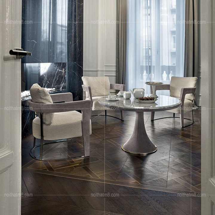 Bàn ăn tròn mặt đá bọc da mới lạ độc đáo M8-4053 thumbnail 4