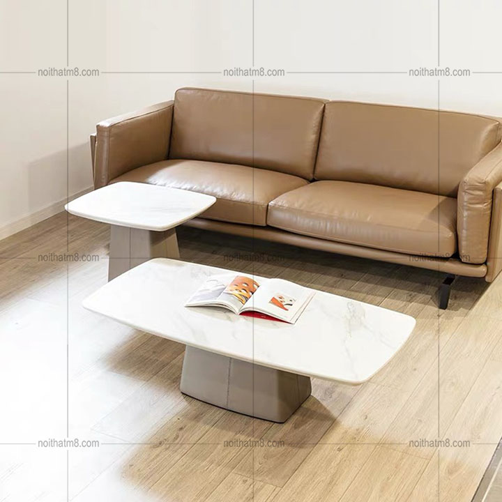 Bàn trà mặt đá kết hợp khung gỗ bọc da ấn tượng M8-4398