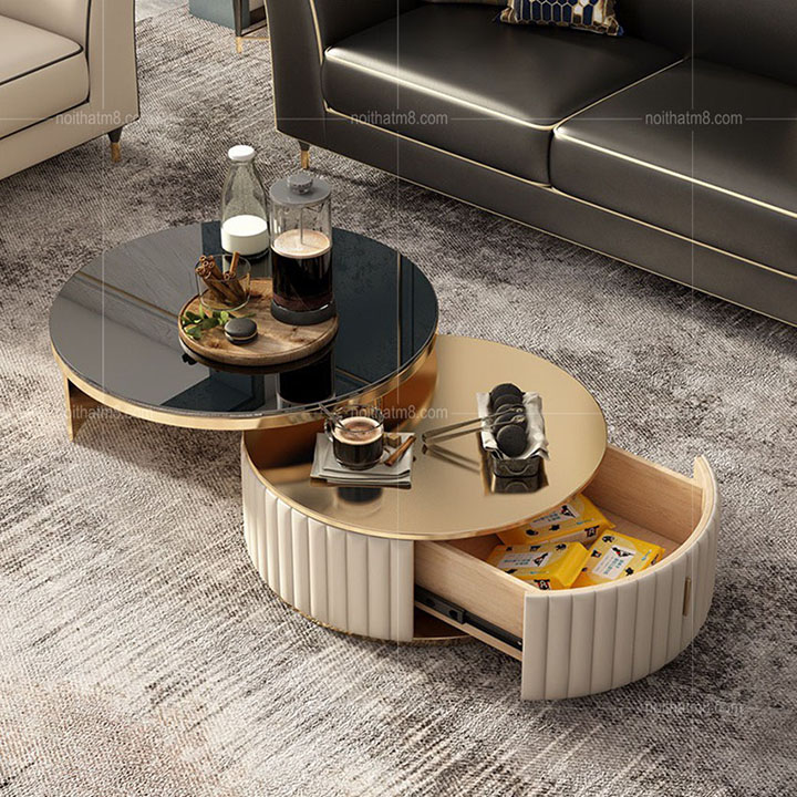 Bộ bàn trà đôi phòng khách mạ titan đẳng cấp M8-4438