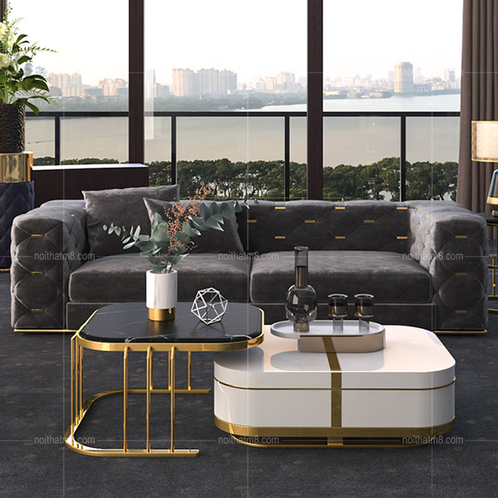 Bàn trà đôi mặt đá kết hợp inox 304 mạ titan phong cách Scandinavian M8-4252 thumbnail 2