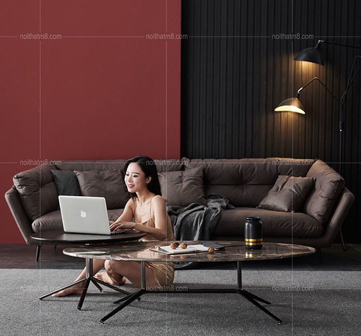 Bộ bàn trà phòng khách đá tự nhiên hình elip độc đáo M8-4448 thumbnail 2