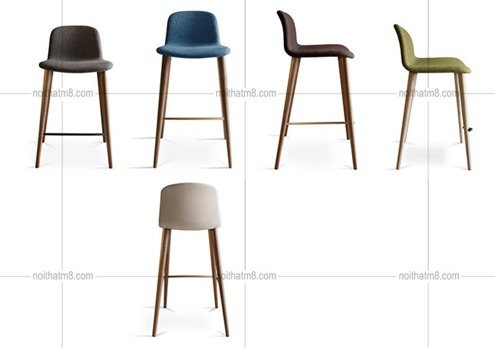 Ghế bar bọc nỉ kết hợp chân gỗ tự nhiên độc đáo M8-4686 thumbnail 5