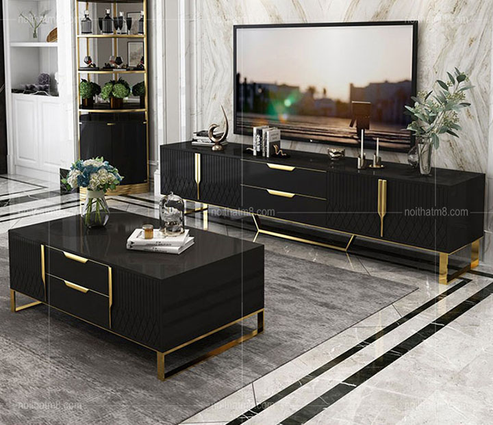 Mẫu kệ tivi phòng khách gỗ công nghiệp kết hợp inox 304 mạ titan cao cấp M8 – 2090 thumbnail 3