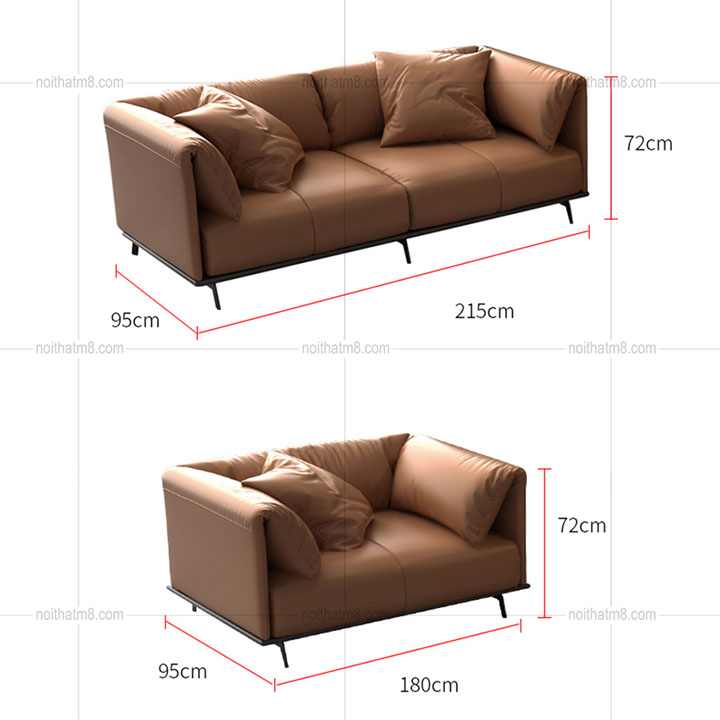 Sofa da văng kết hợp chân sắt tĩnh điện hiện đại M8-3623 thumbnail 5