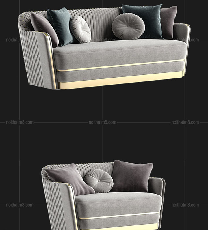 Mẫu sofa nỉ nhung đẹp kết hợp chân inox mạ titan cao cấp M8-3637 thumbnail 2