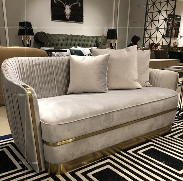 Sofa văng nỉ cao cấp kết hợp mạ inox 304 nổi bật M8-3626