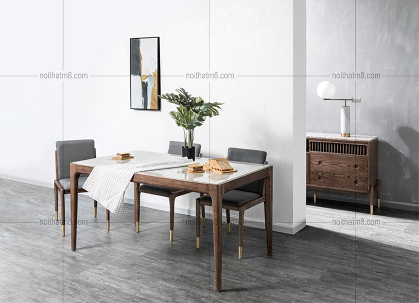 Bàn ghế ăn gỗ kết hợp mặt đá đẹp M8-4039 - ảnh 1