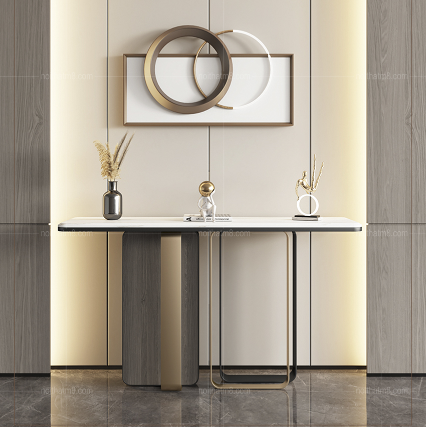 Bàn console trang trí mặt đá mạ titan hiện đại M8-9075 thumbnail 2