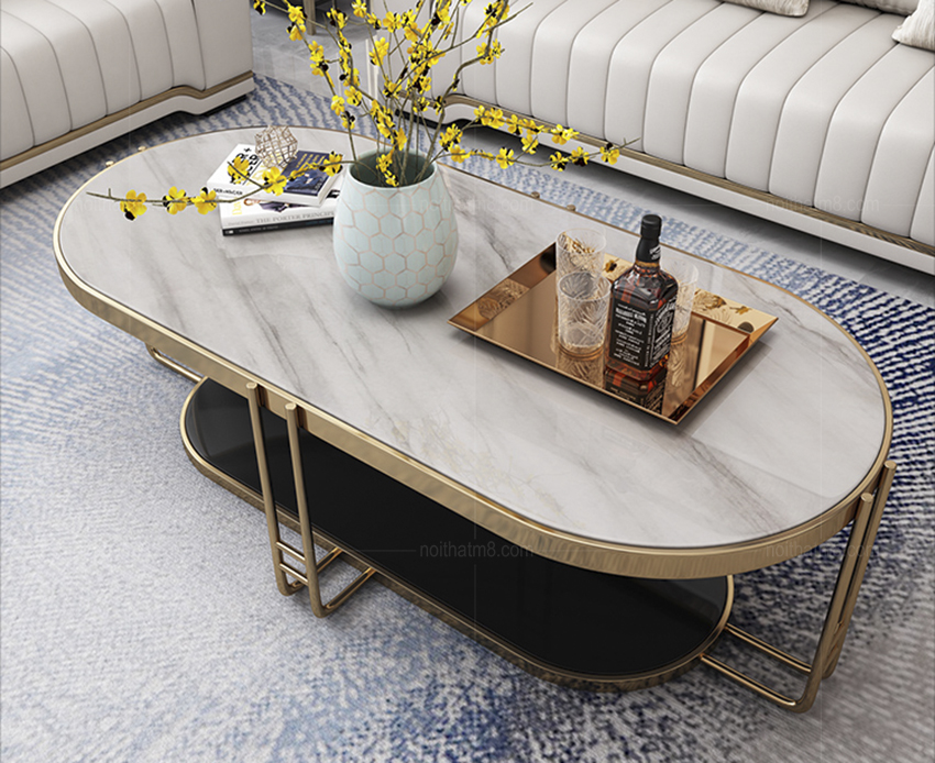 Bàn trà oval mặt đá cao cấp, tinh tế M8-4298