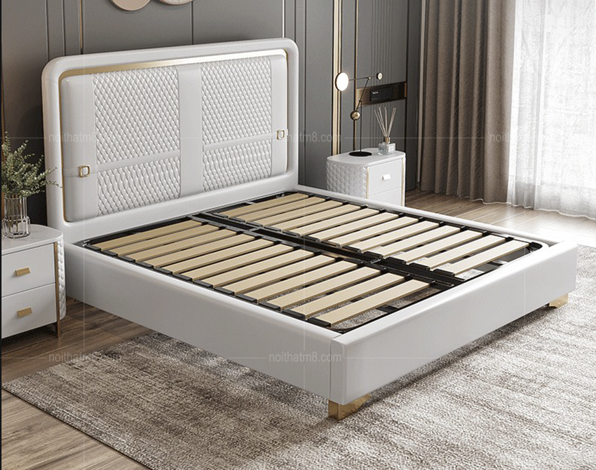 Mẫu giường ngủ bọc da viền inox 304 mạ titan độc đáo M8-6088 thumbnail 4
