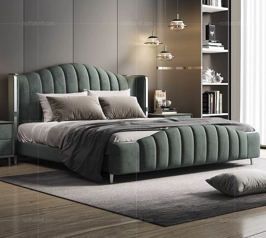 Giường ngủ bọc da viền inox trắng hiện đại M8-6003 thumbnail 3