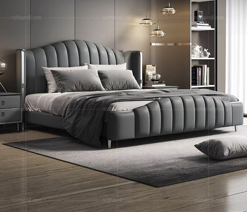 Giường ngủ bọc da viền inox trắng hiện đại M8-6003 thumbnail 2