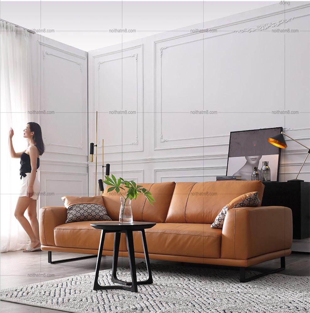 Mẫu sofa da đẹp  kết hợp chân sắt sơn tĩnh điện M8-3558 thumbnail 2