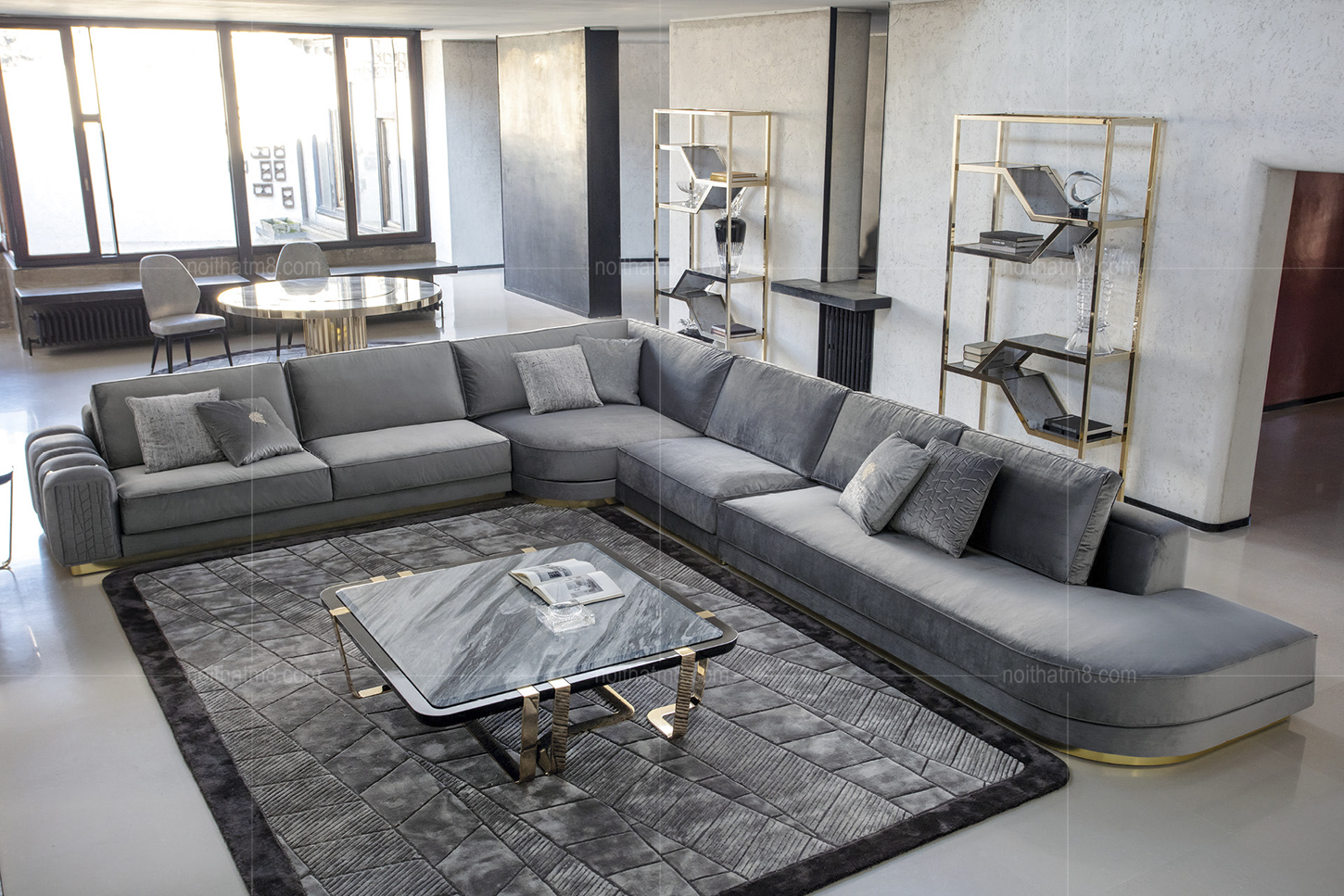 Ghế sofa nỉ nhung góc L phong cách Ý sang trọng M8-3559 thumbnail 4