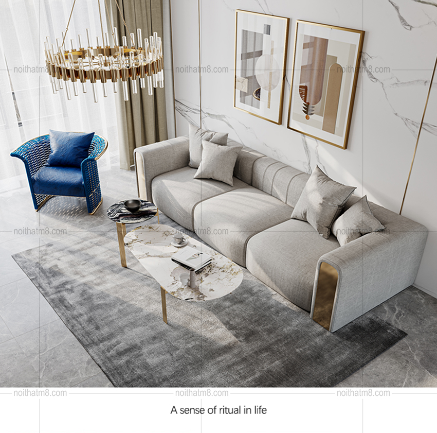 Sofa nỉ phòng khách kết hợp inox mạ titan cao cấp M8-3531 thumbnail 3