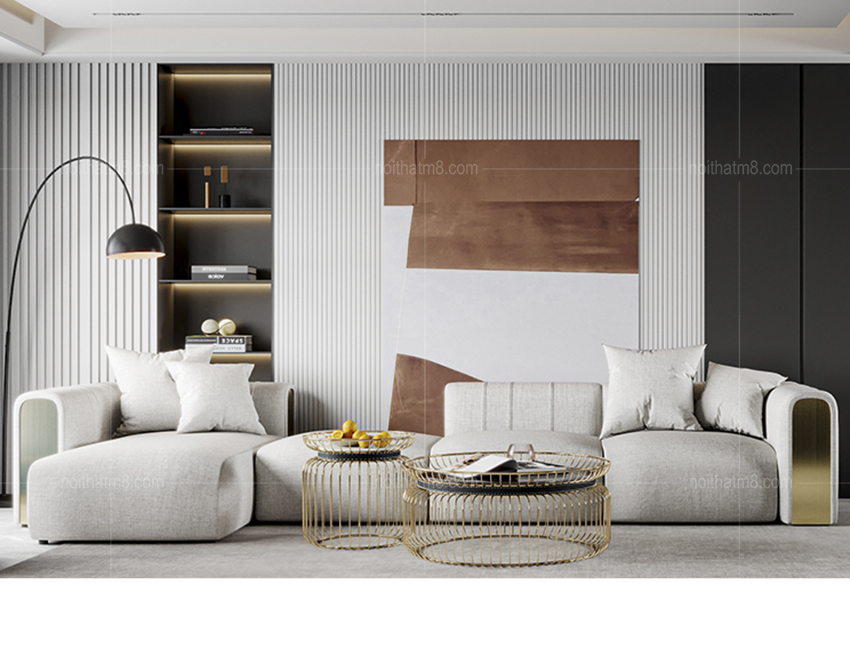 Sofa nỉ phòng khách kết hợp inox mạ titan cao cấp M8-3531 thumbnail 4